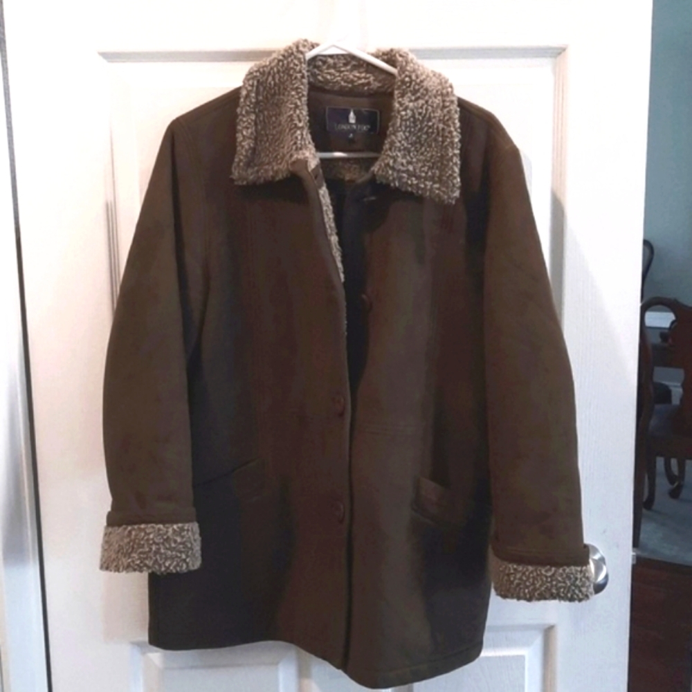 London Fog Faux Suede Sherpa Olive coat Sz S